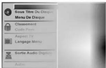 Sous Titre Du Disque Menu De Disque Classement Code Paris Aspect TV Langage Menu Sortie Audio Digitale Autre