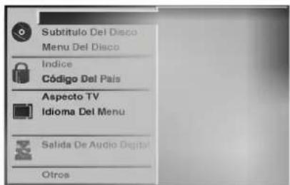 Subtítulo Del Disco Menu Del Disco Indice Código Del País Aspecto TV Idioma Del Menu Salida De Audio Digital Otros