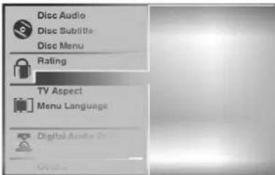 Disc Audio Disc Subtitle Disc Menu Rating TV Aspect Menu Language Digital Audio Options
