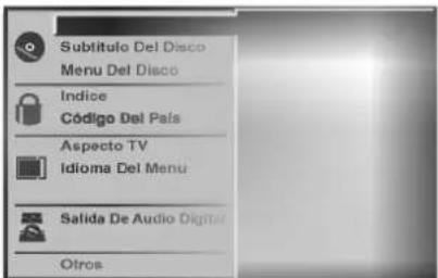 Subtítulo Del Disco Menu Del Disco Indice Código Del País Aspecto TV Idioma Del Menu Salida De Audio Digital Otros