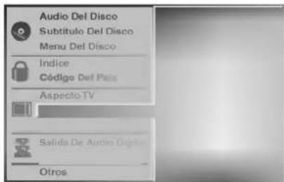Audio Del Disco Subtítulo Del Disco Menu Del Disco Índice Código Del País Aspecto-TV Salida De Audio Digital Otros