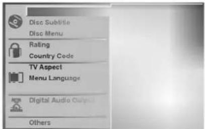 Disc Subtitle Disc Menu Rating Country Code TV Aspect Menu Language Digital Audio Channels Others