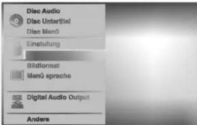 Disc Audio Disc Untertitel Disc Menü Einstufung Bildformet Menü sprache Digital Audio Output Andere