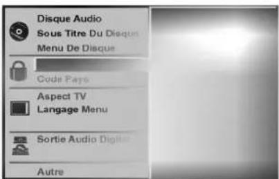 Disque Audio Sous Titre Du Disque Menu De Disque Code Page Aspect TV Langage Menu Sortie Audio Digitier Autre
