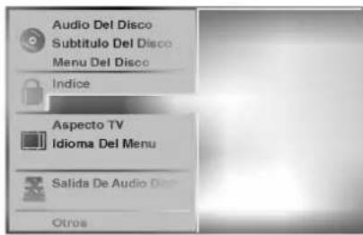 Audio Del Disco Subtítulo Del Disco Menu Del Disco Indice Aspecto TV Idioma Del Menu Salida De Audio Dis Otros