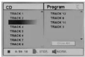 CD Program TRACK 1 TRACK 2 TRACK 3 TRACK 4 TRACK 5 TRACK 6 TRACK 7 TRACK 8 TRACK 12 TRACK 8 TRACK 10 TRACK 3 Clear All 0:59-16 STER. NORM.