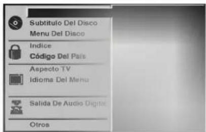 Subtítulo Del Disco Menu Del Disco Indice Código Del País Aspecto TV Idioma Del Menu Salida De Audio Digital Otros