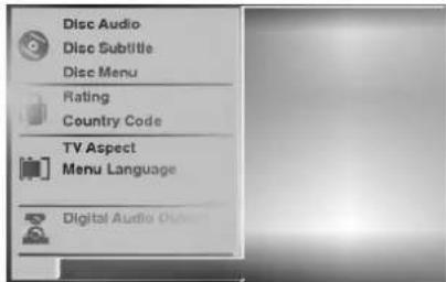 Disc Audio Disc Subtitle Disc Menu Rating Country Code TV Aspect Menu Language Digital Audio Options
