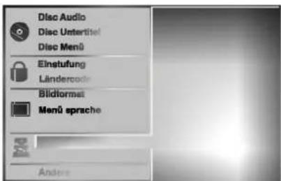 Disc Audio Disc Untertitel Disc Menü Einstufung Ländercode Bildformet Menü sprache Andere
