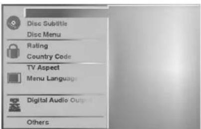 Disc Subtitle Disc Menu Rating Country Code TV Aspect Menu Language Digital Audio Outputs Others