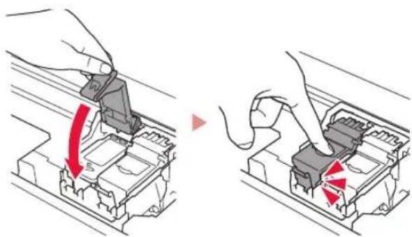 CANON PIXMA TS7451a - Tryck ned låsluckan på bläckkassetten ordentligt tills den klickar på plats så att den stängs helt och hålet. - 1