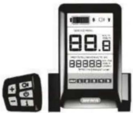 Digital payment terminal display showing price and charge details with a remote control panel