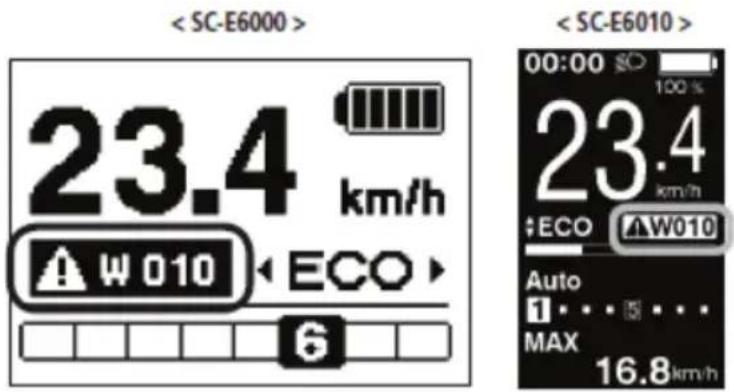 < SC-E6000 > 23.4 km/h W 010 ECO 6 < SC-E6010 > 00:00 23.4 km/h ECO AW010 Auto 1 ... 5 ... MAX 16.8km/h