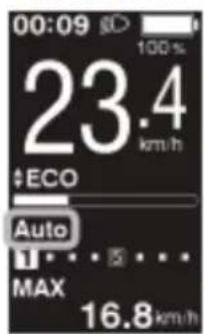 00:09 23.4 km/h +ECO Auto 1 ... 5 ... MAX 16.8km/h