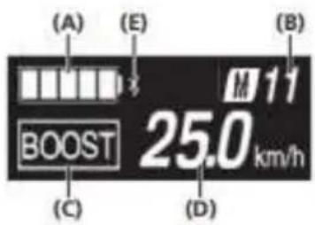 (A) (E) (B) BOOST 11 25.0 km/h (C) (D)