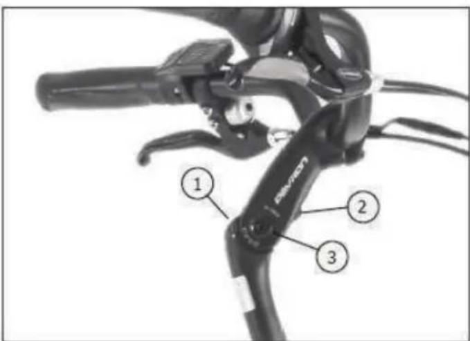 Labeled diagram of a bicycle brake lever with numbered parts for identification