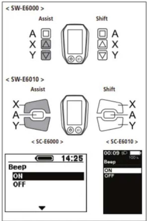 Assist Shift A X Y < SW-E6010 > Assist Shift X A Y < SC-E6000 > < SC-E6010 > Beep ON OFF 14:25 00:09 100% Beep ON OFF