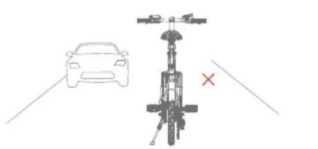 Diagram showing a car and a bicycle with a red 'X' indicating a collision or failure point.