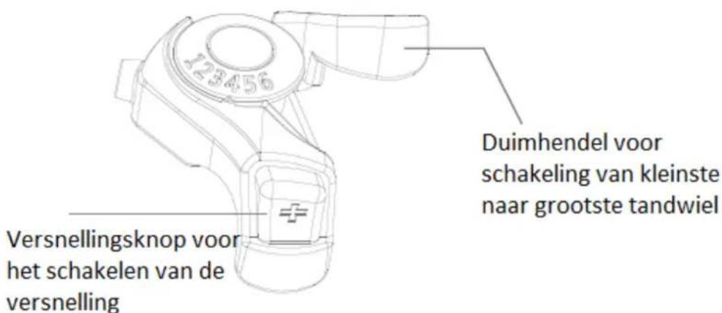 123456 Duimhendel voor schakeling van kleinste naar grootste tandwiel Versnellingsknop voor het schakelen van de versnelling