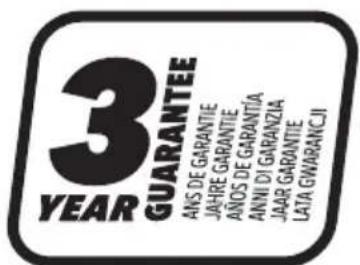 3 YEAR GUARANTEE ANS DE GARANTIE JAHRE GARANTIE ANOIS DE GARANTIA ANNI DI GARANZIA JAAR GARANTIE LATA GWARANCII