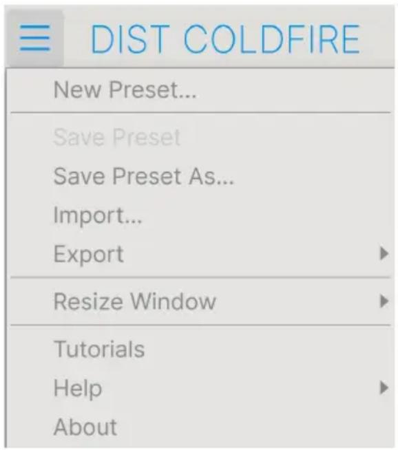 Arturia Dist COLDFIRE - Menu principal - 1