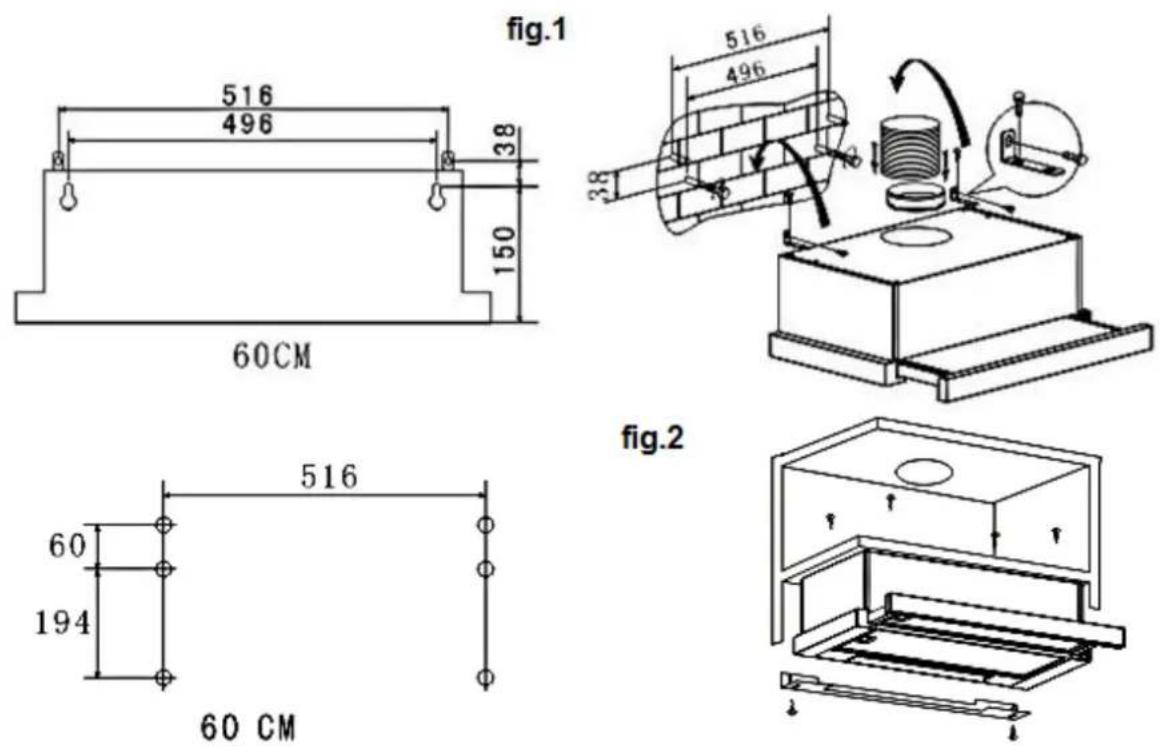 PKM KHU60EB - Installation, option 2 / au-dessous du placard (dessin ng 2) - 1