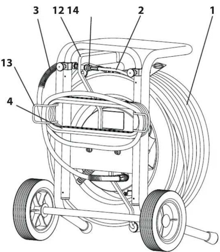 Technical diagram of a mechanical device with numbered parts labeled for identification.