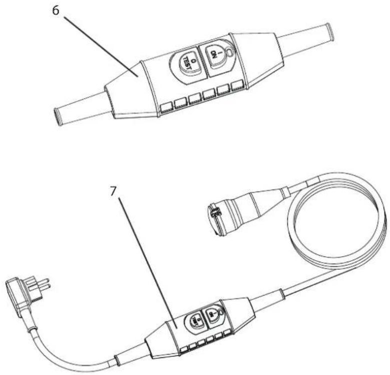 Technical diagram of a handheld electronic device with labeled parts 6 and 7, showing internal components and wiring.