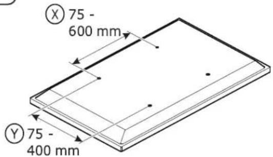 Tripp Lite DMCS3770SG75W - Mida el Ancho y Altura de los Orificios para Fijación de la TV - 1