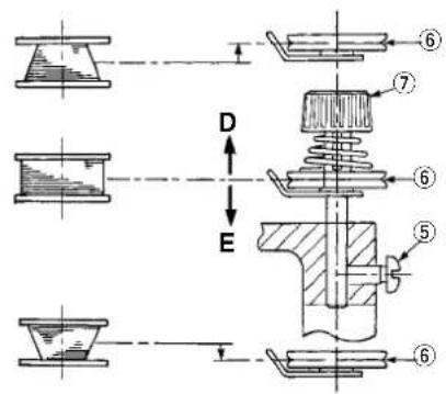 Technical diagram of a mechanical assembly with labeled parts and directional arrows indicating flow or movement.