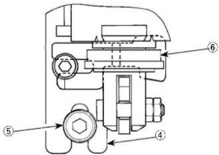 Technical diagram of a mechanical assembly with numbered components labeled 4, 5, and 6
