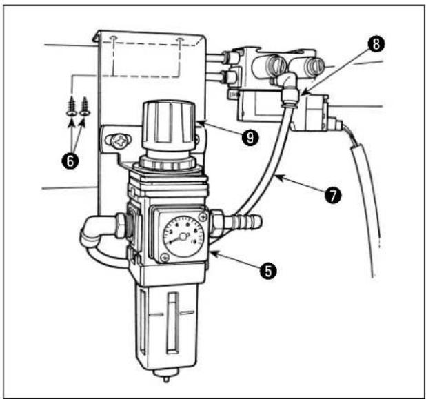 Technical diagram of a pressure relief valve assembly with numbered components and directional arrows indicating flow or movement.