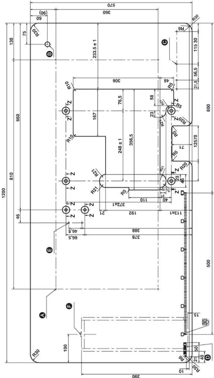 JUKI MF7200D - ZEICHNUNG DES TISCHES (HALB VERSENKTER TYP) FÜR STEUERRIEMENANTRIEB - 3