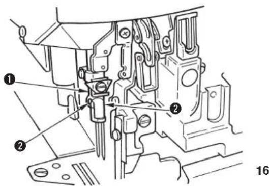 Technical diagram of a sewing machine with numbered components and labeled parts