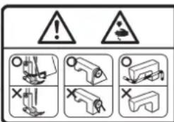 Warning symbols with icons and labels, including exclamation marks and safety symbols