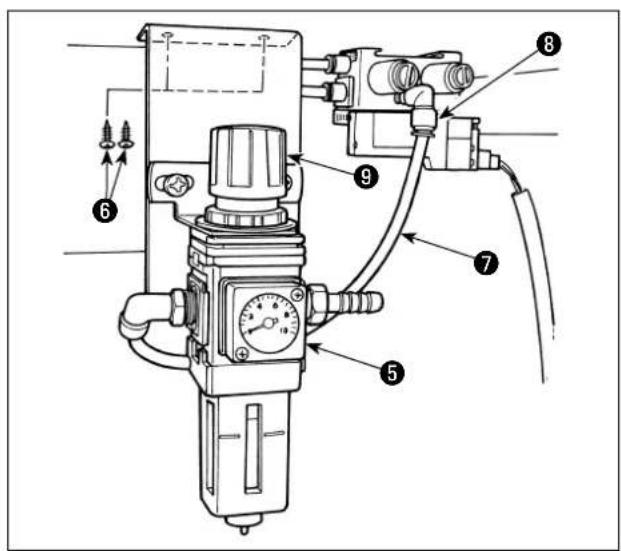 Technical diagram of a pressure relief valve assembly with numbered components and directional arrows indicating flow or movement.