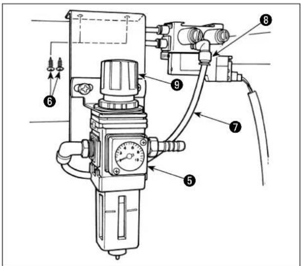 Technical diagram of a pressure relief valve assembly with numbered components and directional arrows indicating flow or movement.