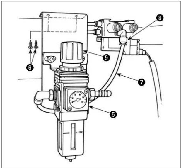 Technical diagram of a pressure relief valve assembly with numbered components and directional arrows indicating flow or movement.