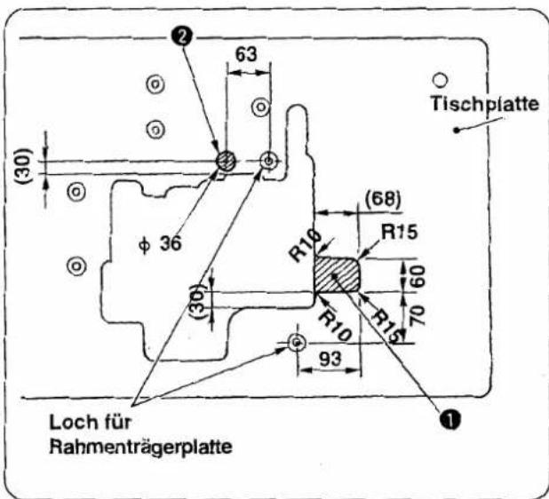 Tischplatte (30) 63 (68) R15 R16 R15 (30) (30) 93 Loch für Rahmenträgerplatte ①