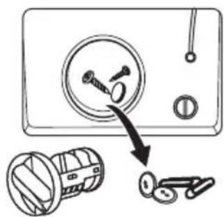 Diagram showing a radio button with screwdriver and a close-up of a mechanical component, illustrating the process.