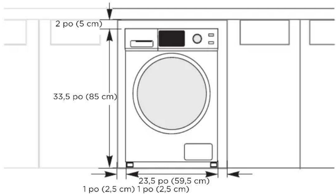 2 po (5 cm) 33,5 po (85 cm) 23,5 po (59,5 cm) 1 po (2,5 cm) 1 po (2,5 cm)