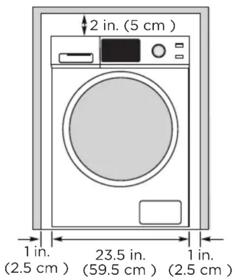 2 in. (5 cm) 1 in. (2.5 cm) 23.5 in. (59.5 cm) 1 in. (2.5 cm)