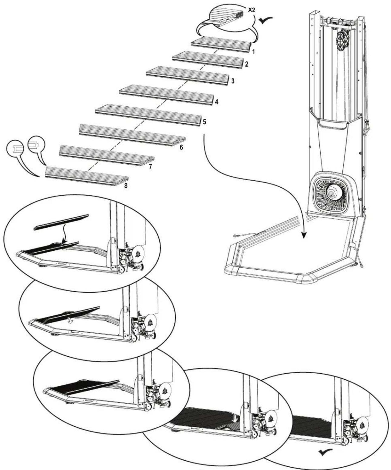 BOWFLEX SelectTech 560 - 旋转、连接并将平台面板放入平台车架装置 - 1