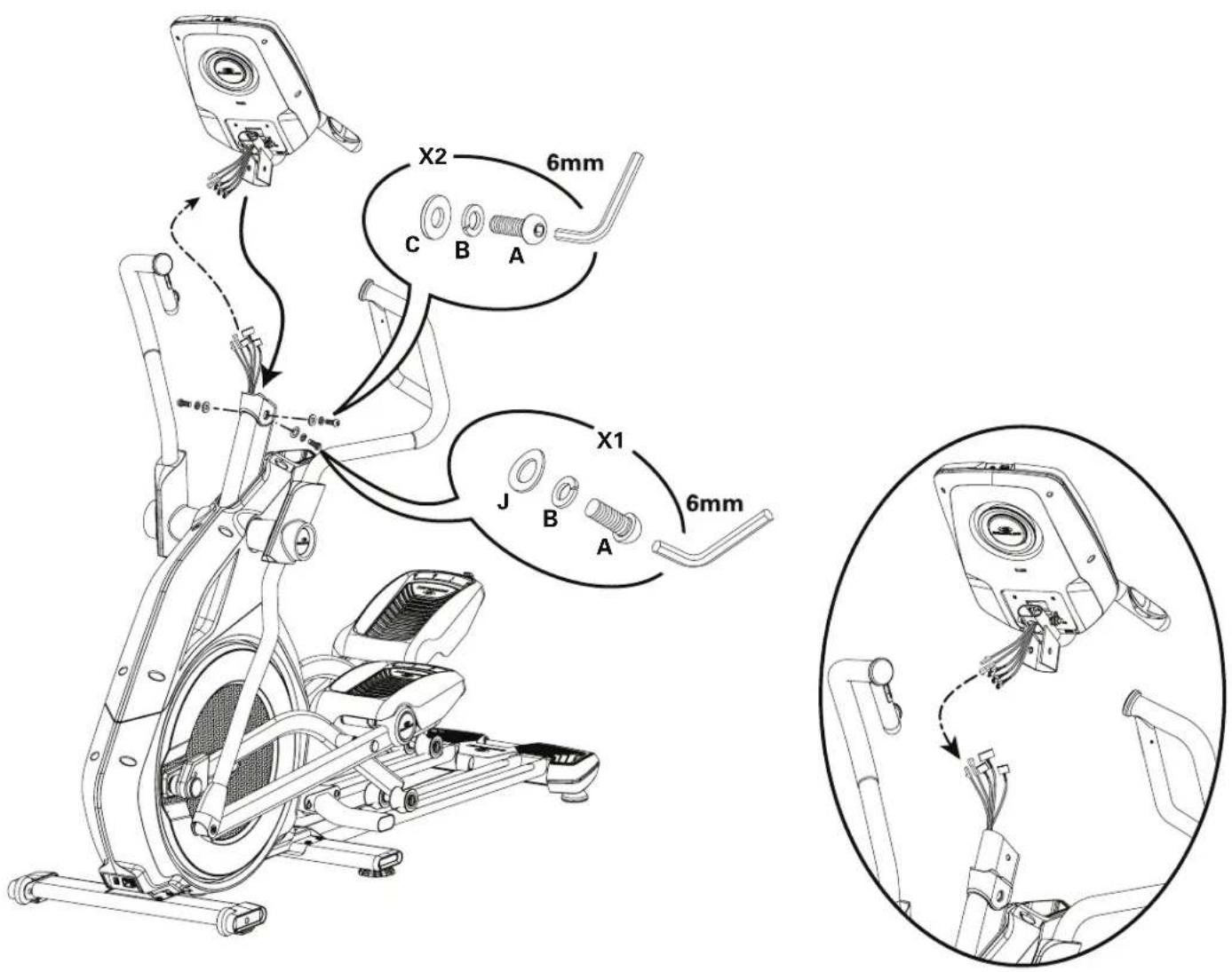 BOWFLEX BXE326 - Passez les câbles par la poignée statique et arrimez-les à la console - 2