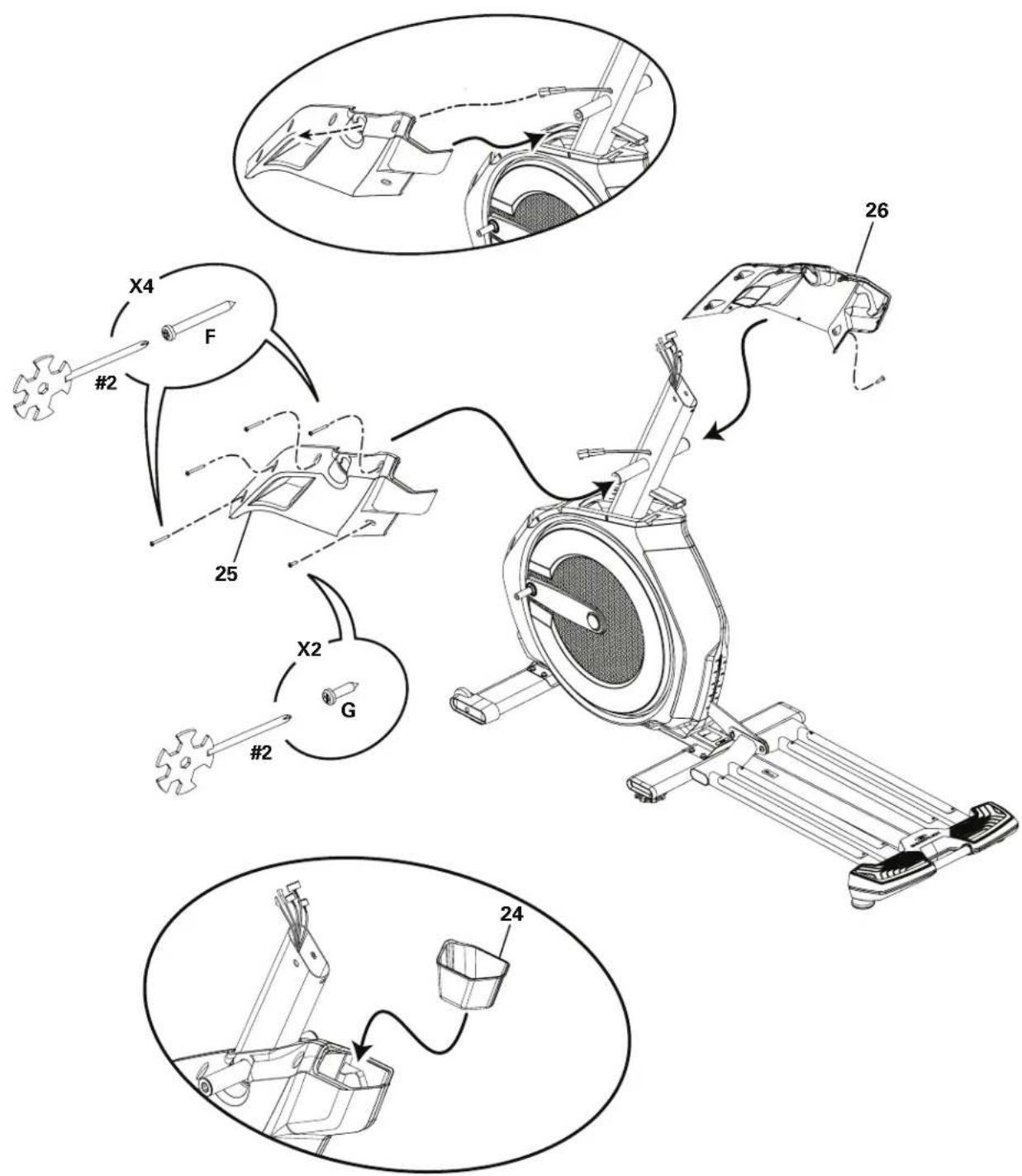 BOWFLEX BXE326 - Passez les câbles des poignées par les caches supérieurs et arrimez les caches supérieurs et le plateau - 1