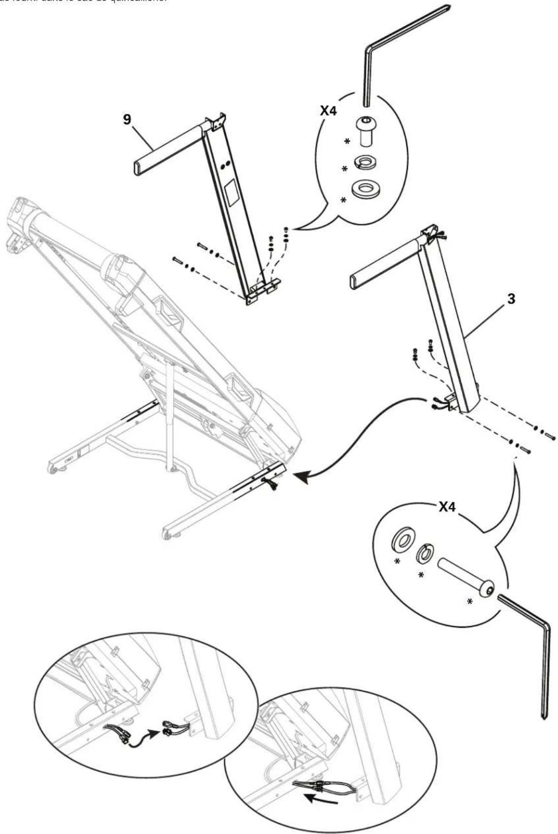 BOWFLEX BXT188 - Branchez les câbles d'entrée/sortie (e/s) et les câbles de mise à la terre, et fixez les montants au cadre - 1