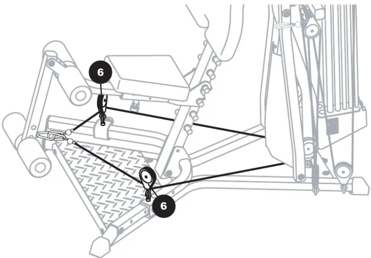 BOWFLEX Xtreme 2 SE - 19b. Kabel- und Seilzugführung - Verbinden Sie das linke Squatkabel durch de schwimmenden Seilzüge und den Hauptrahmen - 1