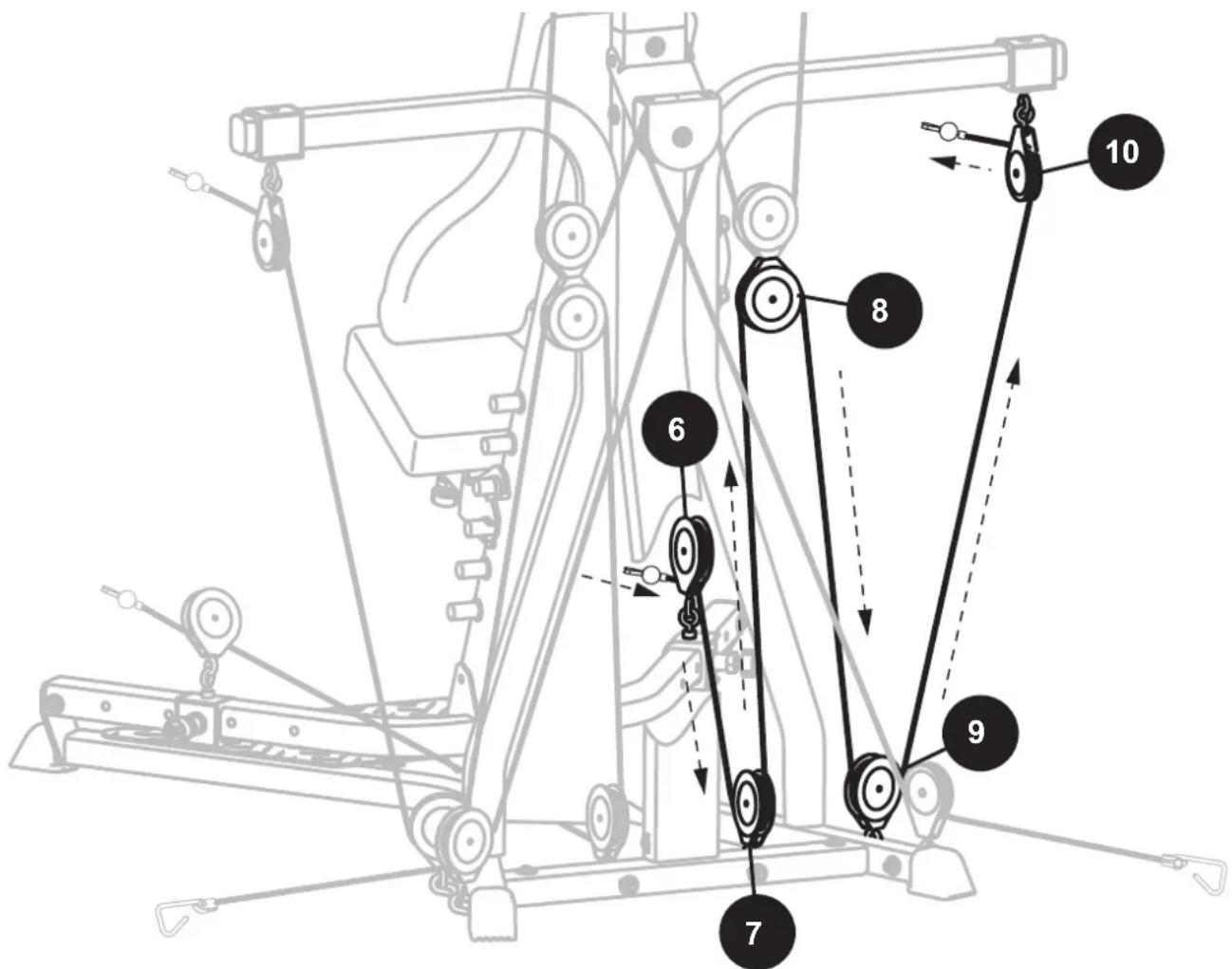 BOWFLEX Xtreme 2 SE - Cable and Pulley Routing – Connect Right Squat Cable through the Floating and Main Assembly Pulleys - 1