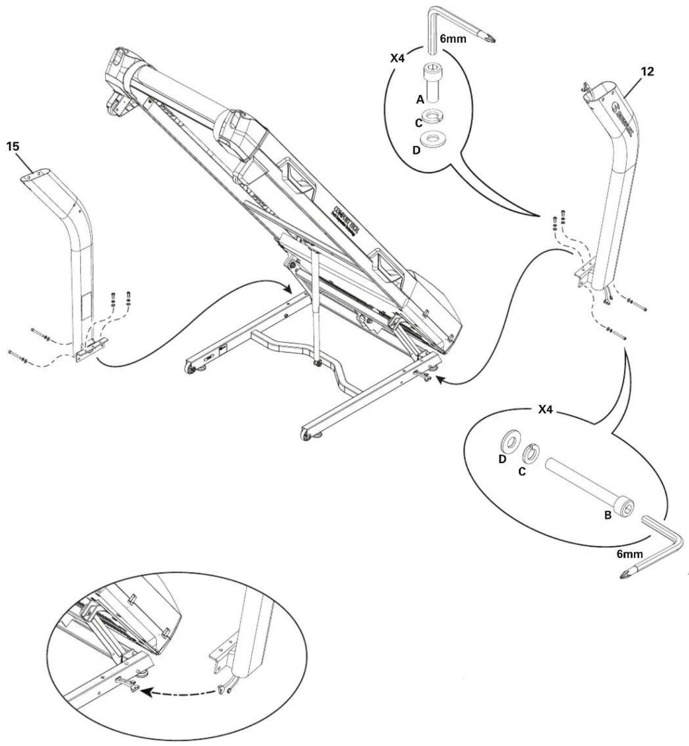 BOWFLEX BXT6 - Connectez les câbles d'entrée/sortie (E/S) et arrimez les montants au châssis - 1