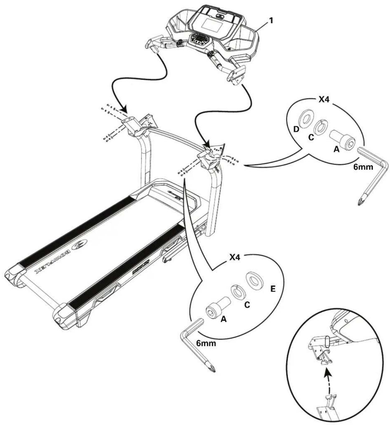 BOWFLEX BXT6 - Connectez les câbles et arrimez les caches/boîtiers de la jonction inférieure à la console - 1
